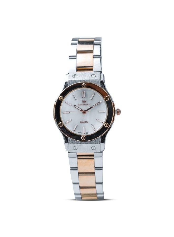 IMPERIAL Women's 2 Tone Rose Gold Stainless Steel Watch, White Dial, Y121 Movement, Butterfly Clasp, 3ATM Watch for Women | IMP.GD6637L7460 - Image 1