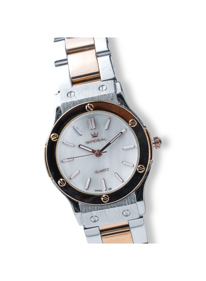 IMPERIAL Women's 2 Tone Rose Gold Stainless Steel Watch, White Dial, Y121 Movement, Butterfly Clasp, 3ATM Watch for Women | IMP.GD6637L7460 - Image 3