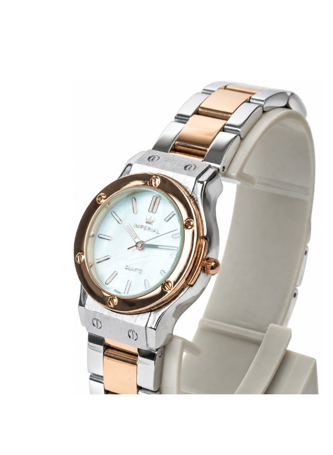 IMPERIAL Women's 2 Tone Rose Gold Stainless Steel Watch, White Dial, Y121 Movement, Butterfly Clasp, 3ATM Watch for Women | IMP.GD6637L7460 - Image 2