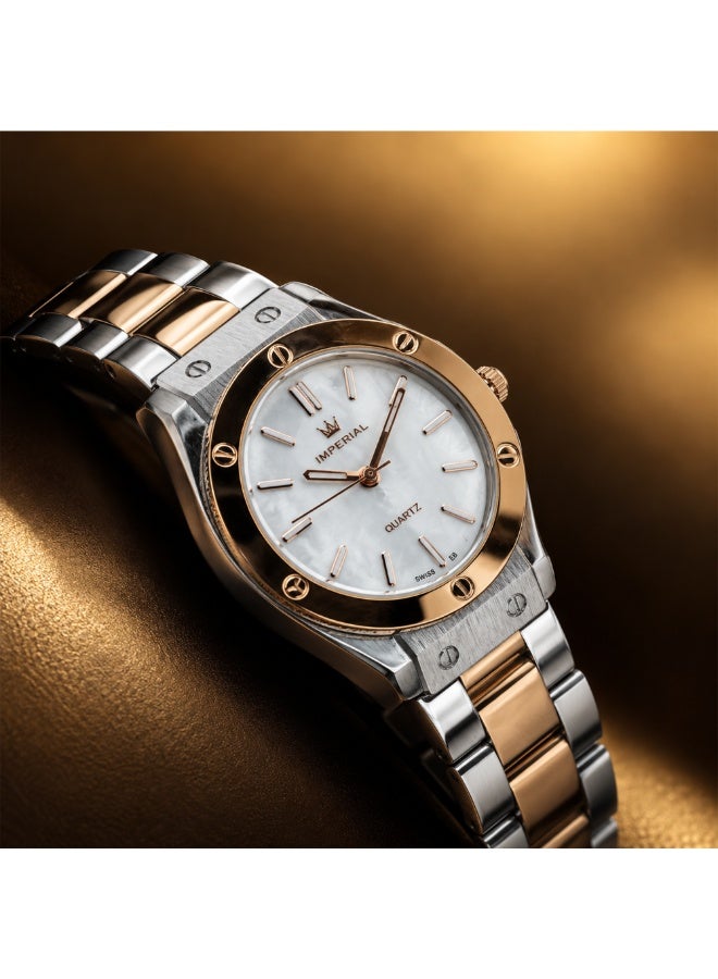 IMPERIAL Women's 2 Tone Rose Gold Stainless Steel Watch, White Dial, Y121 Movement, Butterfly Clasp, 3ATM Watch for Women | IMP.GD6637L7460 - Image 5