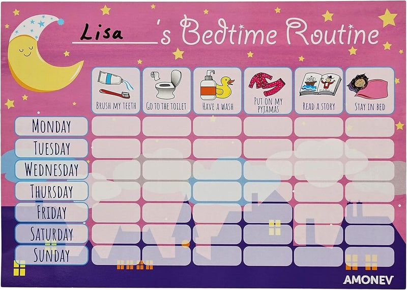 Amonev Bedtime Routine Chart Reward Chart for Sleep Training Twin Pack chart for Boys Girls toddlers and young children with 225 stars stickers included - Image 3