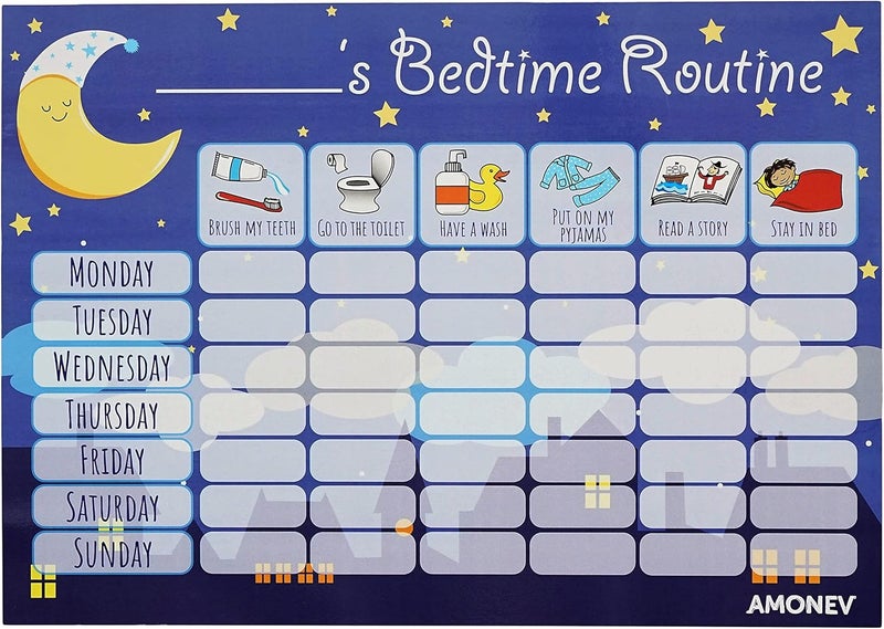 Amonev Bedtime Routine Chart Reward Chart for Sleep Training Twin Pack chart for Boys Girls toddlers and young children with 225 stars stickers included - Image 4