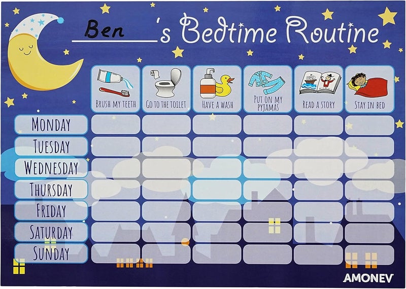 Amonev Bedtime Routine Chart Reward Chart for Sleep Training Twin Pack chart for Boys Girls toddlers and young children with 225 stars stickers included - Image 2