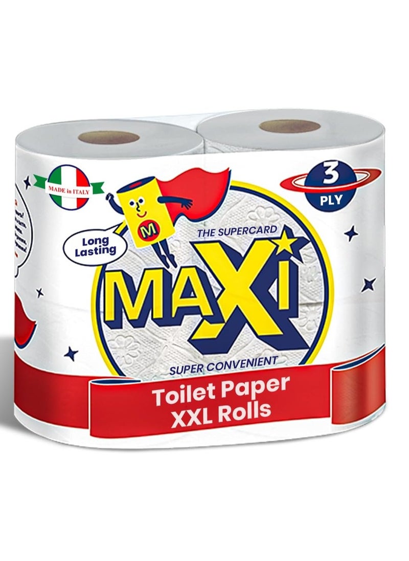 Maxi Supercarta 3-Ply Giant Tissue Paper Toilet Rolls - 4 Rolls, 246 High Absorbent Sheets per Roll - Extra Soft, Durable & Highly Absorbent Tissue  - Image 1