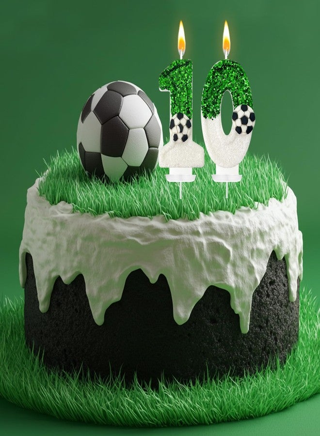 JonesLi Birthday Candles，Soccer Birthday Decorations，Soccer Cake Topper,for Girl and boy Cake Toppers, Wedding Cakes, Anniversaries, Party Celebrations, Birthday Decorations (Green White, Number 10) - Image 4