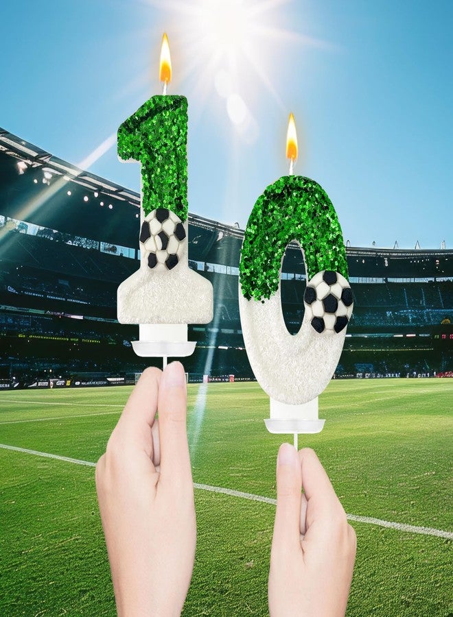 JonesLi Birthday Candles，Soccer Birthday Decorations，Soccer Cake Topper,for Girl and boy Cake Toppers, Wedding Cakes, Anniversaries, Party Celebrations, Birthday Decorations (Green White, Number 10) - Image 5