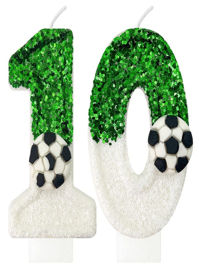 JonesLi Birthday Candles，Soccer Birthday Decorations，Soccer Cake Topper,for Girl and boy Cake Toppers, Wedding Cakes, Anniversaries, Party Celebrations, Birthday Decorations (Green White, Number 10) - Image 1