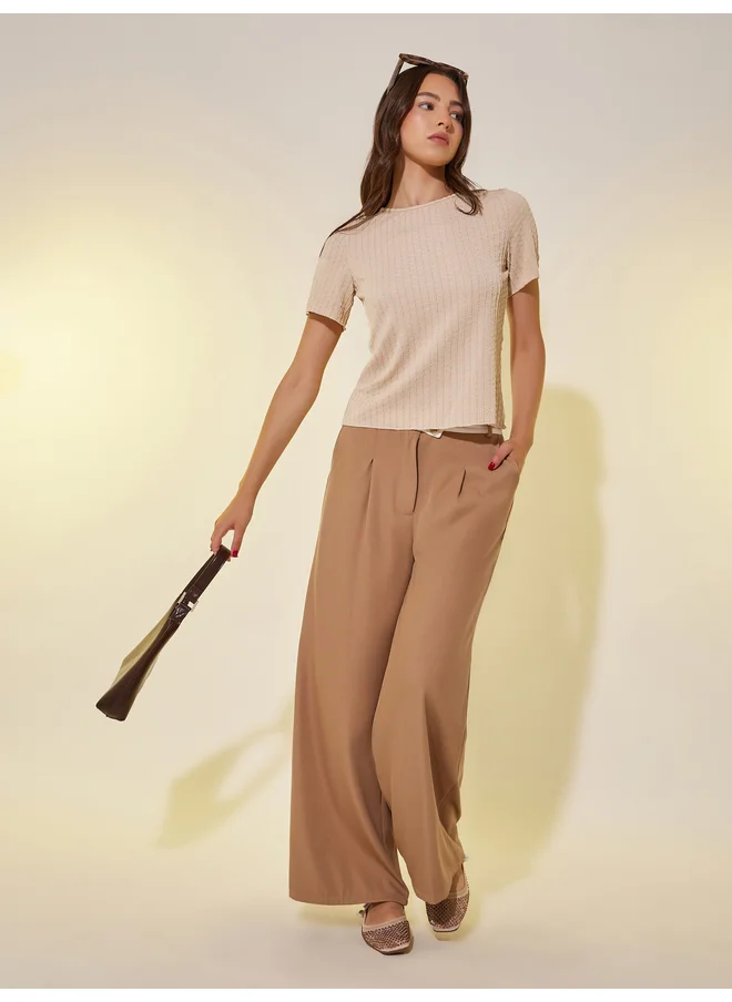 تايك تو Take Two Textured Round Neck Regular Fit T-Shirt
