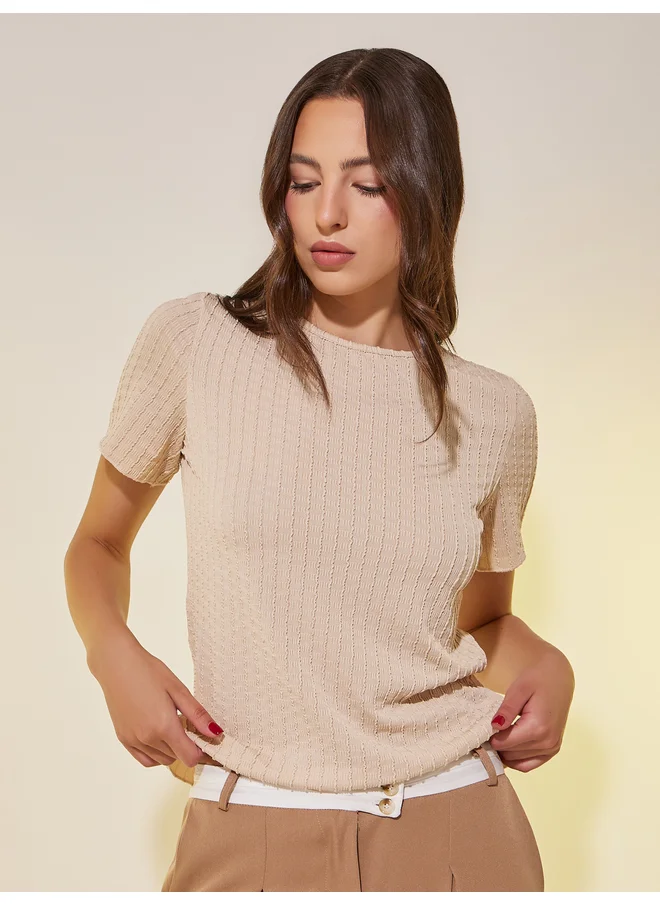 تايك تو Take Two Textured Round Neck Regular Fit T-Shirt