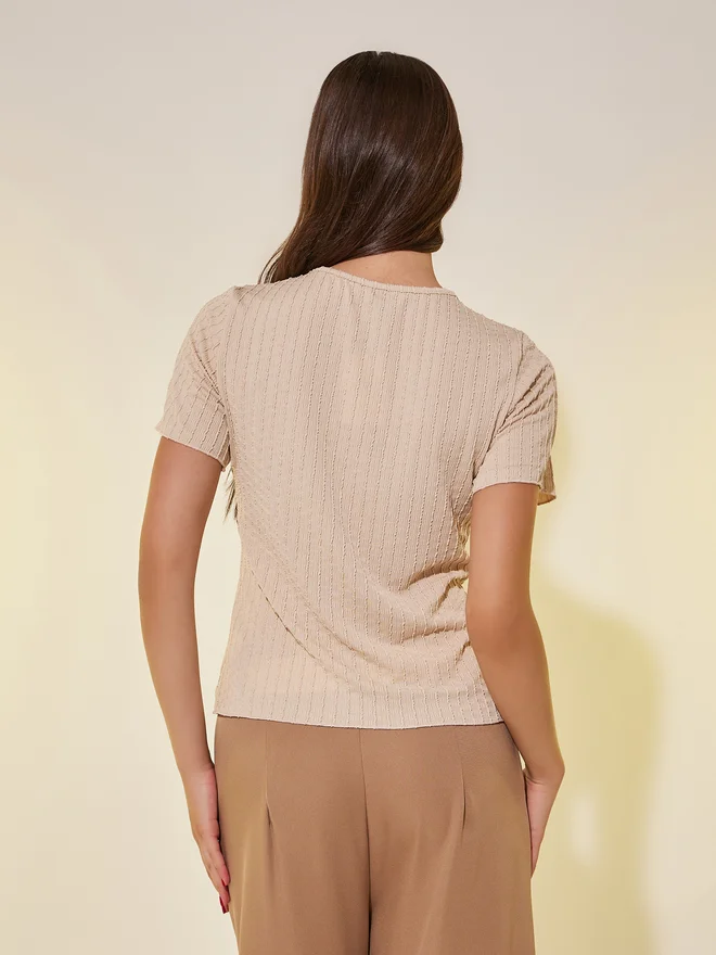 Take Two Take Two Textured Round Neck Regular Fit T-Shirt