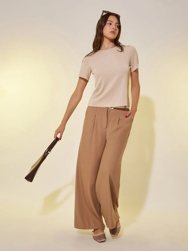 Take Two Take Two Textured Round Neck Regular Fit T-Shirt