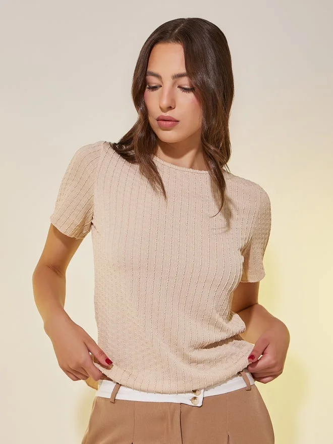 Take Two Take Two Textured Round Neck Regular Fit T-Shirt