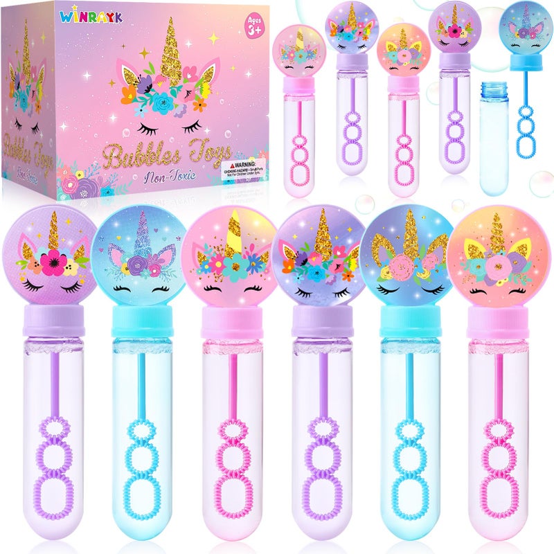 Winrayk 24 Large Unicorn Bubble Wands with Gift Box Kids Unicorn Party Favors Pastel Bubbles Bulk 6 Style 3 Color Pinata Filler Goodie Bag Stuffer Carnival Prize Summer Girls Birthday Supplies - Image 3