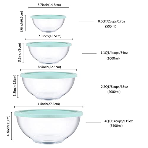 Homwin Glass Mixing Bowls with Lids Set, 8 Pieces Glass Salad Bowl Set with Lids(0.6QT,1.1QT,2.2QT,4QT) High Brosilicate Microwave Bowls for Kitchen Baking, Great Gift - Image 4