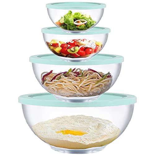 Homwin Glass Mixing Bowls with Lids Set, 8 Pieces Glass Salad Bowl Set with Lids(0.6QT,1.1QT,2.2QT,4QT) High Brosilicate Microwave Bowls for Kitchen Baking, Great Gift - Image 1