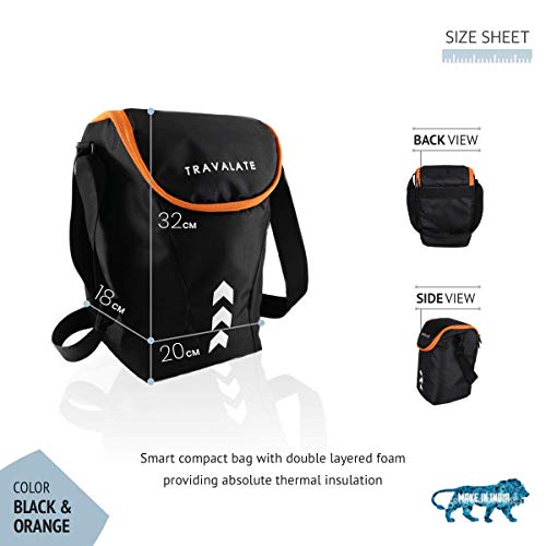 TRAVALATE® Waterproof Lunch Bag for Office Men and Women- Thermally Insulated Tiffin Bag (Black Orange, Polyester) 12 litres - Image 4