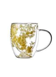 CRISTAL Double Walled Coffee Cups 350ml - Borosilicate Glass Mugs with Real Dry Flowers, Insulated Tea and Coffee Cups, Gift Set for Holiday and Valentine's Day (yellow& white)  - Image 5