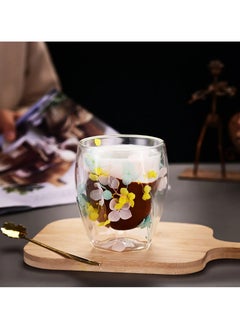 CRISTAL Double Walled Coffee Cups 350ml - Borosilicate Glass Mugs with Real Dry Flowers, Insulated Tea and Coffee Cups, Gift Set for Holiday and Valentine's Day (yellow& white)  - Image 4