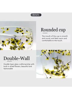 CRISTAL Double Walled Coffee Cups 350ml - Borosilicate Glass Mugs with Real Dry Flowers, Insulated Tea and Coffee Cups, Gift Set for Holiday and Valentine's Day (yellow& white)  - Image 2