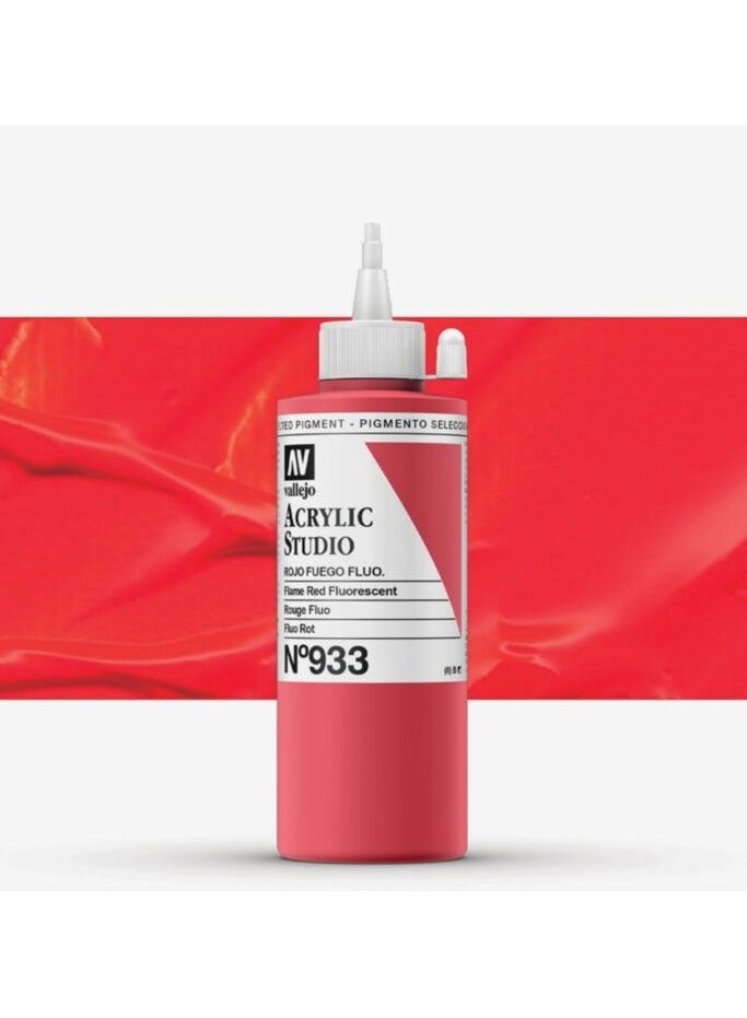 Vallejo Professional Fluorescent Acrylic Paint for Artists & Studios – Fluorescent Flame Red, High Intensity Color on Canvas & Wood – 200ml - Image 1