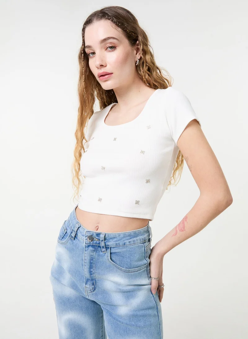Pink Vanilla Embellished Wash Rib Top