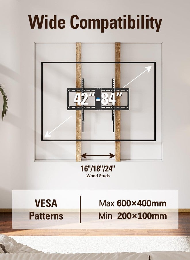 Mounting Dream TV Mount Fixed for Most 42-84 Inch Flat Screen TVs, UL Listed TV Wall Mount Bracket up to VESA 600 x 400mm and 132 lbs - Fits 16"/18"/24" Studs - Low Profile and Space Saving MD2163-K - Image 5