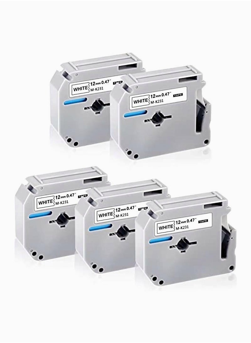 SYOSI - 5PK 12mm 0.47 M-K231s M Tape Compatible with Brother M Tape 12mm 0.47 White M-k231 M-k231s, Black on White for Brother 12mm 1/2 M Tape Label Maker Tape for Brother PTouch PT-65 PT-80PT-M95 PT-70 - Image 1