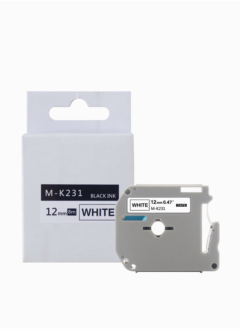 SYOSI - 5PK 12mm 0.47 M-K231s M Tape Compatible with Brother M Tape 12mm 0.47 White M-k231 M-k231s, Black on White for Brother 12mm 1/2 M Tape Label Maker Tape for Brother PTouch PT-65 PT-80PT-M95 PT-70 - Image 1