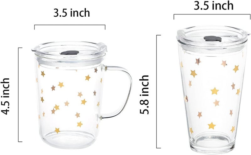 KELVEE Glass Mug Random Design Cartoon Pattern Creative Multipurpose Drinking Measuring MugCup with Silicone Straw and Lid 350ml400ml Pack of 2 Dolphin Printed - Image 5