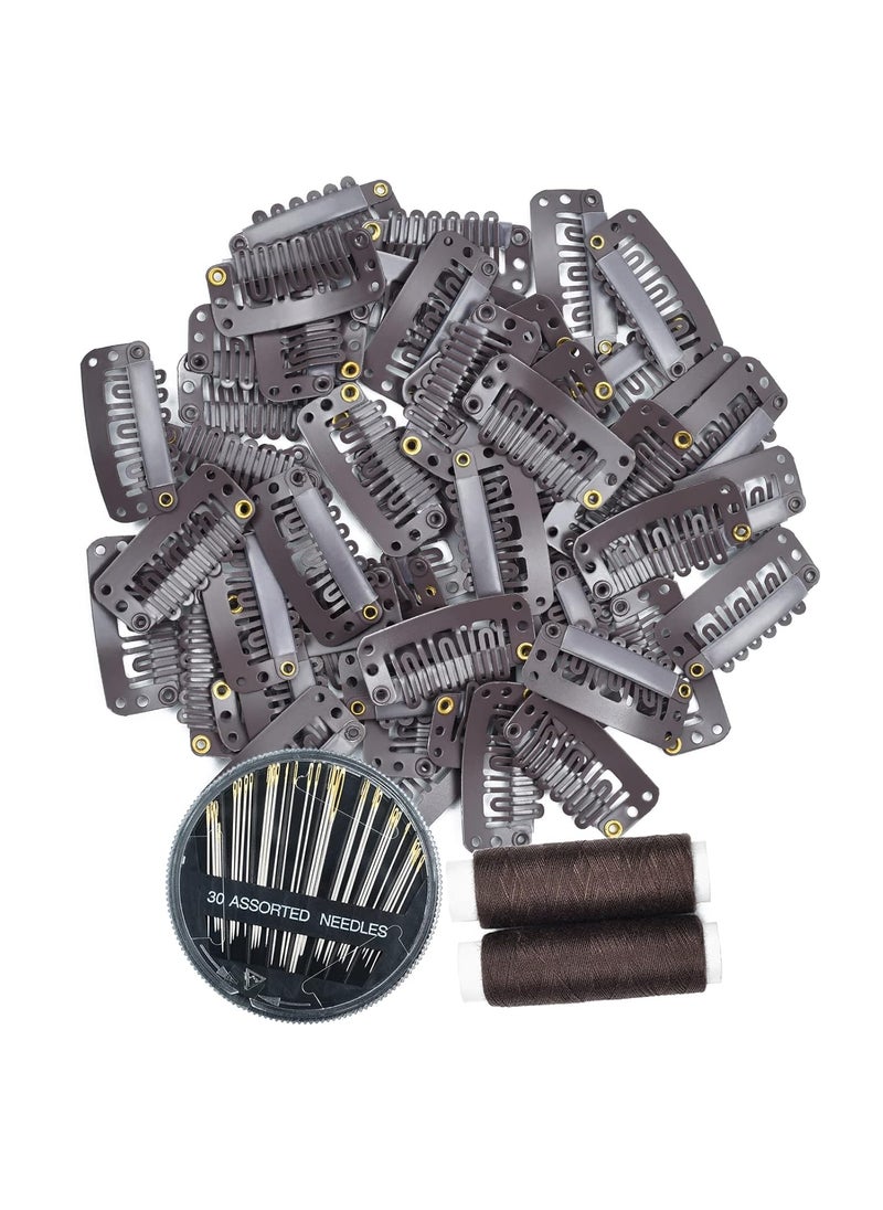Rose bud Rose bud ROSEBUD 50Pcs Wig Clips 32mm Snap Clips For Hair Extension Tools UShape 6 Teeth Hair Extensions Clip Brown 