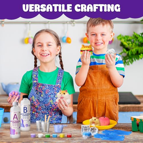 YumCraft جل لمجموعة تابا سكووشي، 7 أونصات من المطاط السوبر ناعم، مزيج بنسبة 1:1 لصانع السكووشي، مجموعة سكووشي لتخفيف التوتر مع 2 قوالب مسحوق زغب، خالية من الفقاعات، سريعة الجفاف، هدية للمناسبات - Image 5