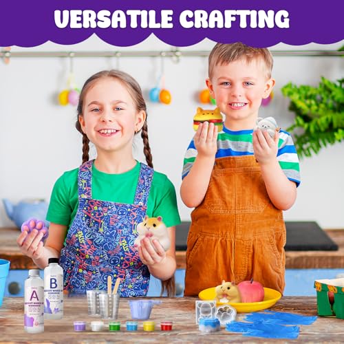 YumCraft جل لمجموعة تابا سكووشي، 7 أونصات من المطاط السوبر ناعم، مزيج بنسبة 1:1 لصانع السكووشي، مجموعة سكووشي لتخفيف التوتر مع 2 قوالب مسحوق زغب، خالية من الفقاعات، سريعة الجفاف، هدية للمناسبات - Image 3