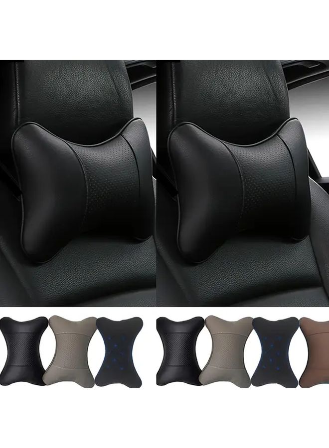 2PC Gray Minimalist Car Headrest Pillows Universal Neck Support Travel Essential - Image 1