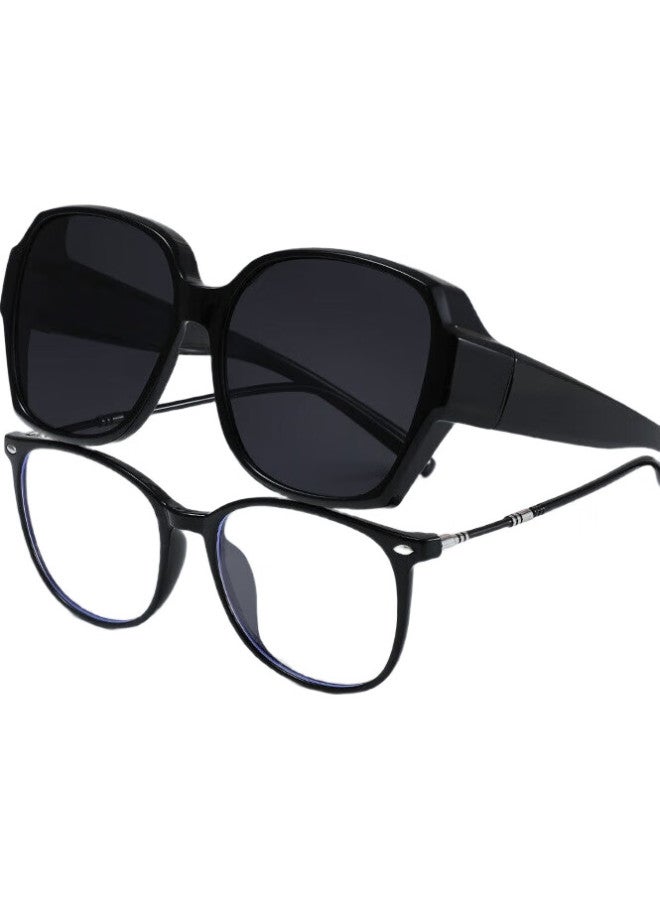 Bai Xiaoshe White Luxury Sunglasses Clip-On For Nearsighted Glasses, Black Frame With Black Lenses, Sunglasses For Men And Women, Driving Uv Protection Polarized Sunglasses - Image 3