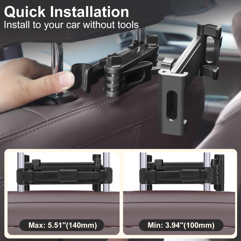 Kairiyard Tablet Holder for Car, 3 in 1 Extension Arm Adjustable Car Headrest Tablet Holder Road Trip Essentials Back Seat Tablets Cars Mount Compatible with iPad Pro, Air, Mini, 4.7-11" Devices - Image 2