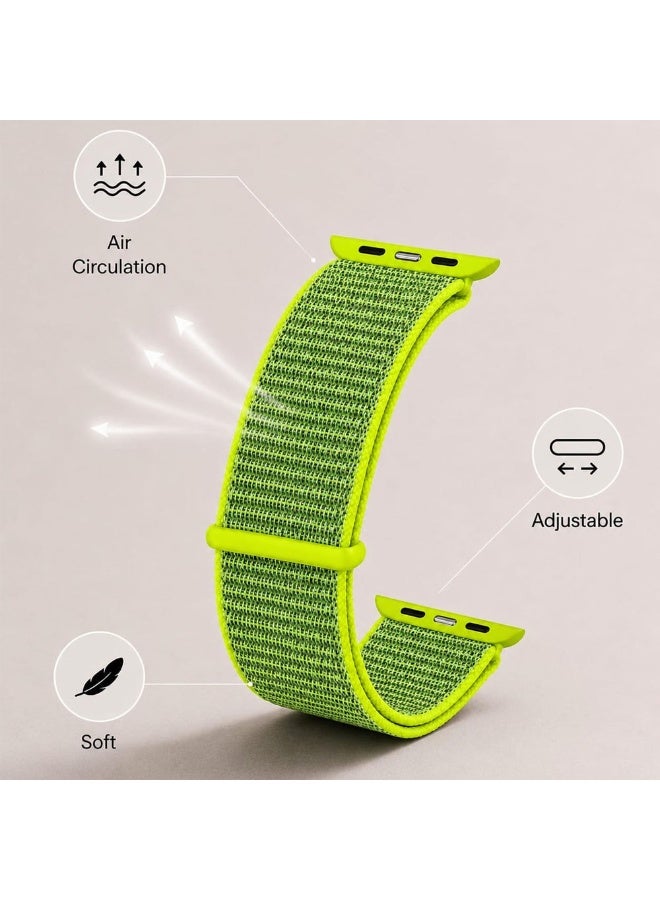 CATANES Breathable Nylon Sport Loop Band Compatible with Apple Watch 44mm 45mm 46mm 49mm for Women Men, iWatch Wrist Straps for Ultra 3 2, Se, Series 11 10 9 8 7 - neon green - Image 3