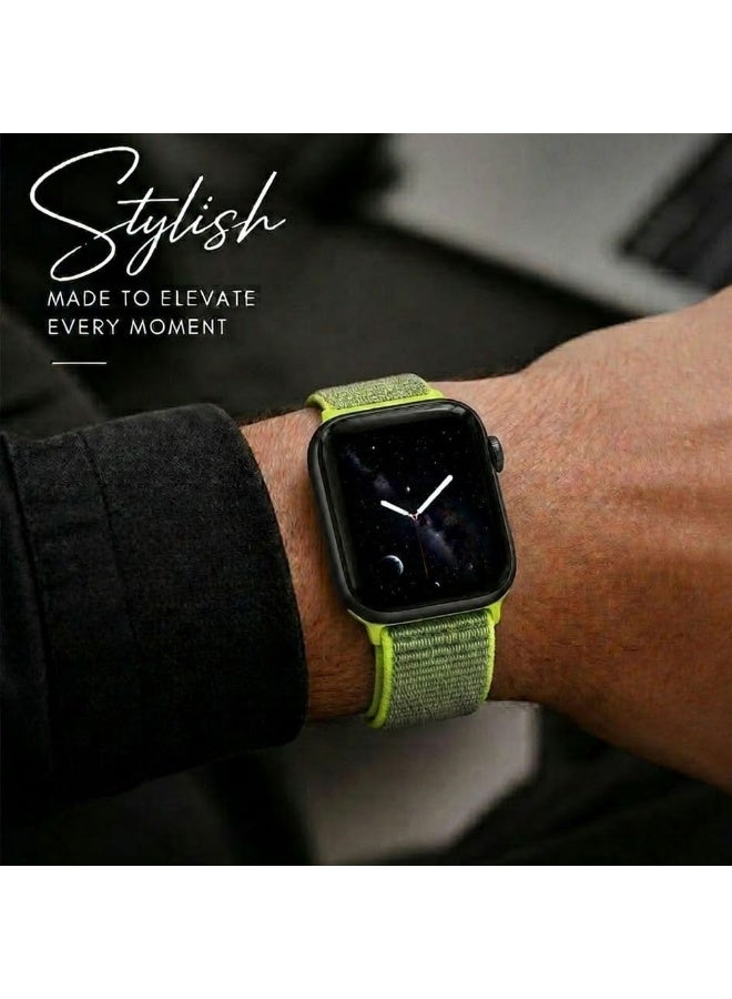 CATANES Breathable Nylon Sport Loop Band Compatible with Apple Watch 44mm 45mm 46mm 49mm for Women Men, iWatch Wrist Straps for Ultra 3 2, Se, Series 11 10 9 8 7 - neon green - Image 5