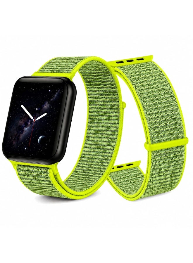 CATANES Breathable Nylon Sport Loop Band Compatible with Apple Watch 44mm 45mm 46mm 49mm for Women Men, iWatch Wrist Straps for Ultra 3 2, Se, Series 11 10 9 8 7 - neon green - Image 2