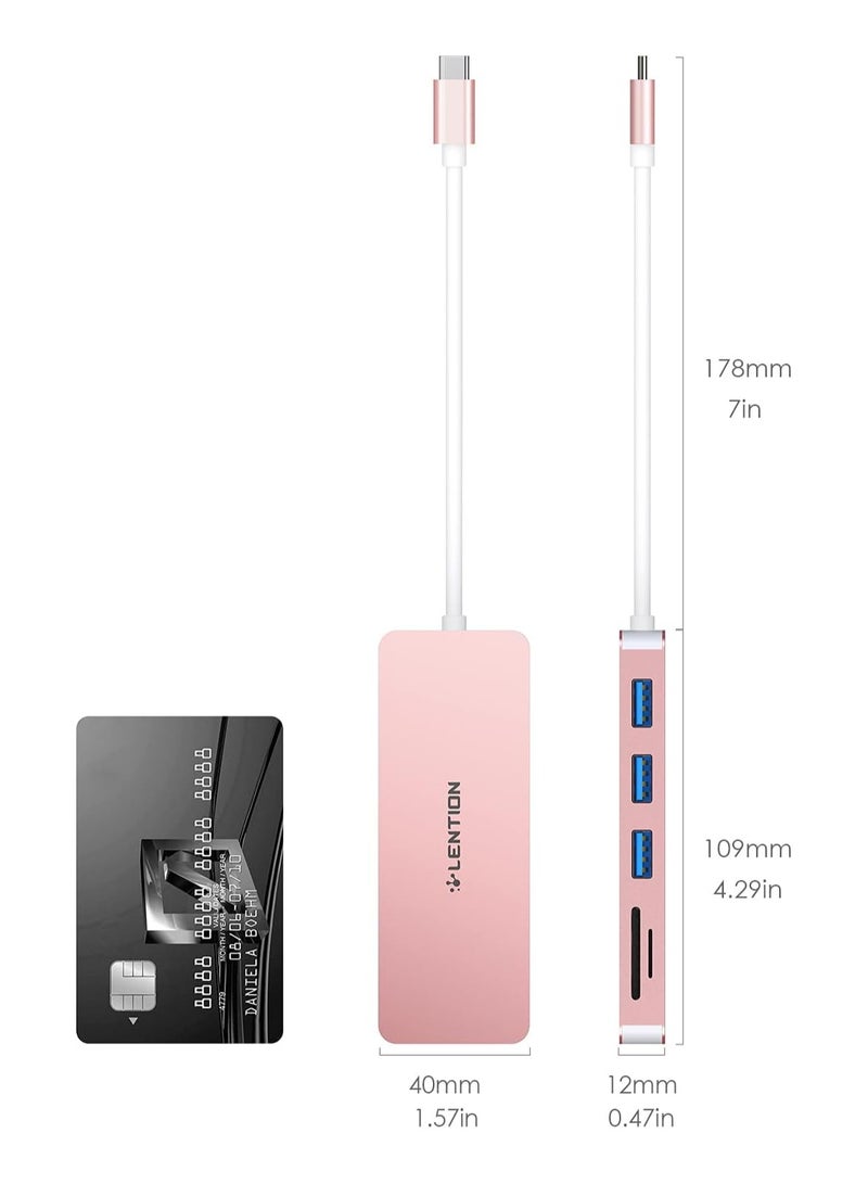 Lention LENTION USB C Hub with 3 USB 3.0 & SD/Micro SD Card Reader Compatible 2021-2016 MacBook Pro 13/15/16, New Mac Air/iPad Pro/Surface, More, Stable Driver Certified Type C Adapter (CB-C15, Rose Gold)  - Image 2