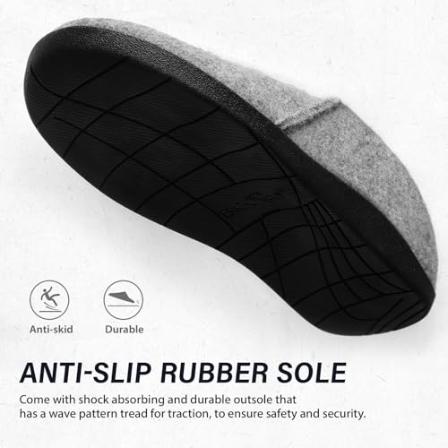 ERGOfoot House Slippers With Arch Support, Orthopedic Slippers for Plantar Fasciitis Pain Relief, Comfy Wool Felt Clog, Non-Slip Indoor Outdoor House Shoes for Women and Men/Grey, W8/M7 - Image 4