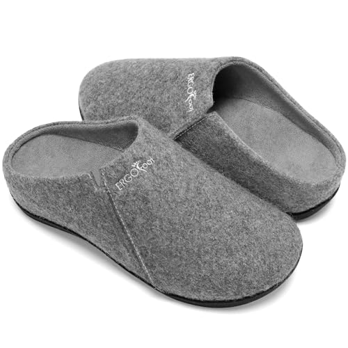 ERGOfoot House Slippers With Arch Support, Orthopedic Slippers for Plantar Fasciitis Pain Relief, Comfy Wool Felt Clog, Non-Slip Indoor Outdoor House Shoes for Women and Men/Grey, W8/M7 - Image 1