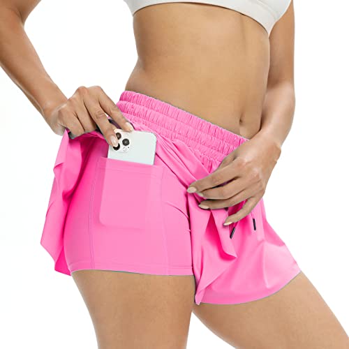 Blaosn Flowy Athletic Shorts for Women Gym Yoga Workout Running Sweat Short Pants spandex Butterfly Tennis Skort Skirt with Pockets underneath Girls Cute Comfy Trendy Clothes Casual Summer Outfits Hot Pink S - Image 5