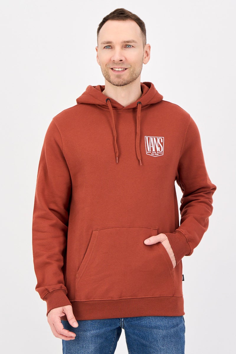 VANS Men Brand Logo Long Sleeve Hoodie, Burnt Orange - Image 1