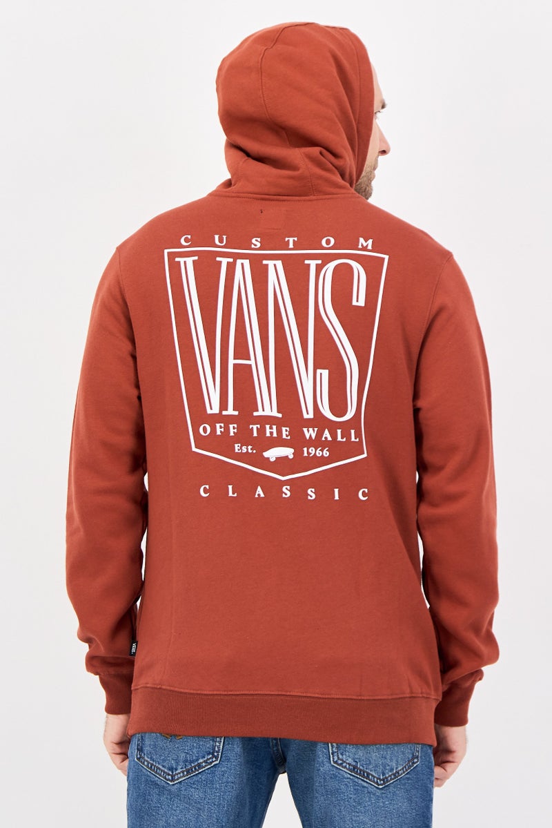 VANS Men Brand Logo Long Sleeve Hoodie, Burnt Orange - Image 3