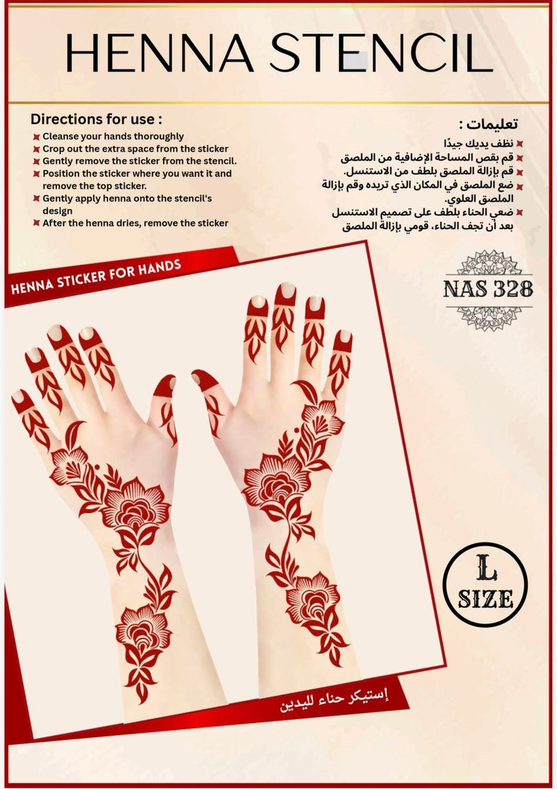 Henna Stencil Set for Both Hands, 3PC COMBO – Reusable Mehndi Design Stickers for Hands NAS328