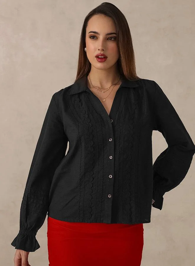 Virgio VIRGIO 100% Cotton Black Lace Shirt