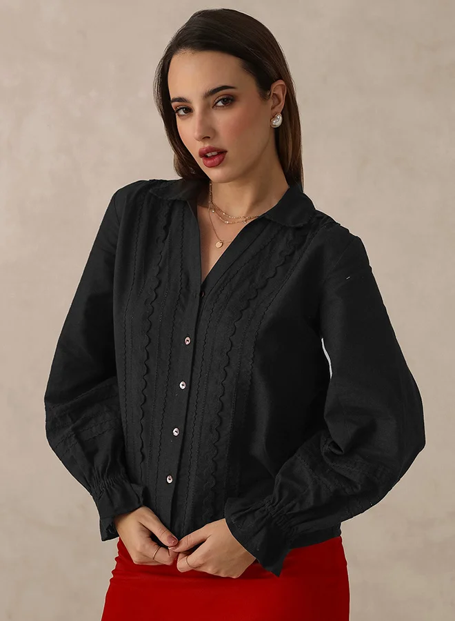 Virgio VIRGIO 100% Cotton Black Lace Shirt