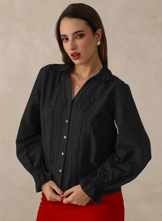 فيرجيو قميص أسود دانتيل قطن 100% من فيرجيو