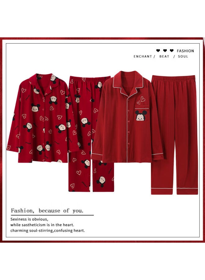 Bejirog Couple's Pajamas, One For Men And One For Women, Red Home Wear, Spring And Autumn, Zodiac Year Wedding Outfit, Autumn And Winter Couple's Sleepwear