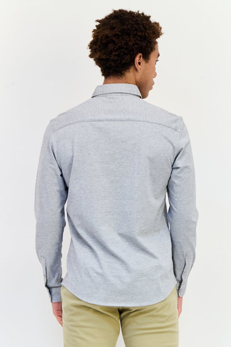 Celio Men Regular Fit Long Sleeve Heather Casual Shirt, Grey - Image 3